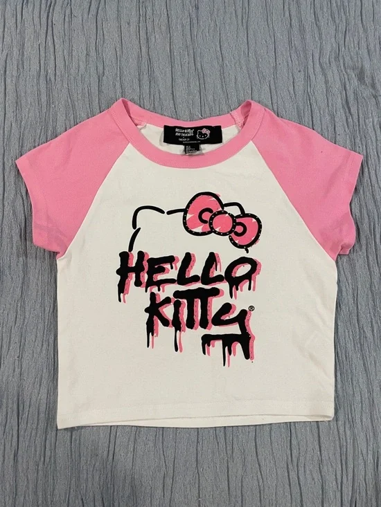 Hello Kitty Pink & White Short Sleeve Raglan Tee - Picture 1 of 4